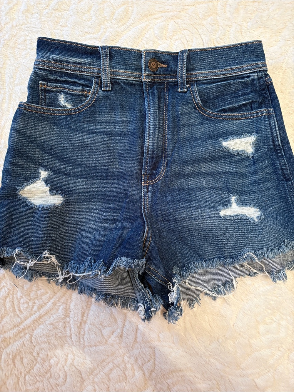 Hollister Blue Distressed High-Rise Denim Shorts